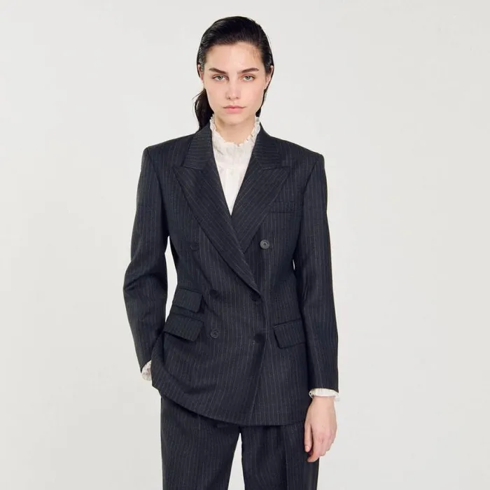 Women Jackets and Blazers SANDRO Stripy Suit Jacket Grey