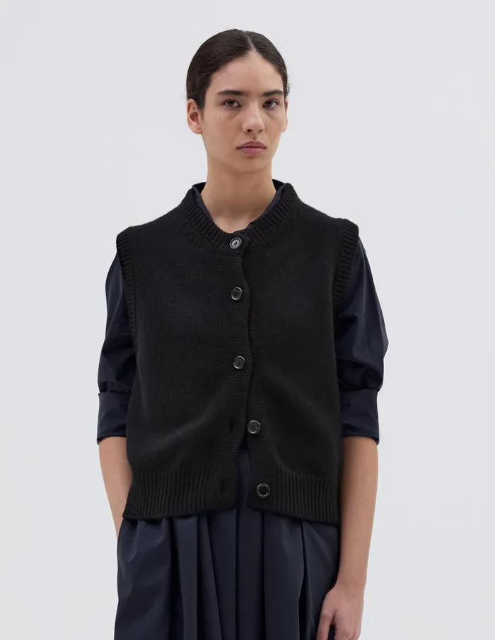 Women Knitted Gilet Black Margaret Howell Knitwear