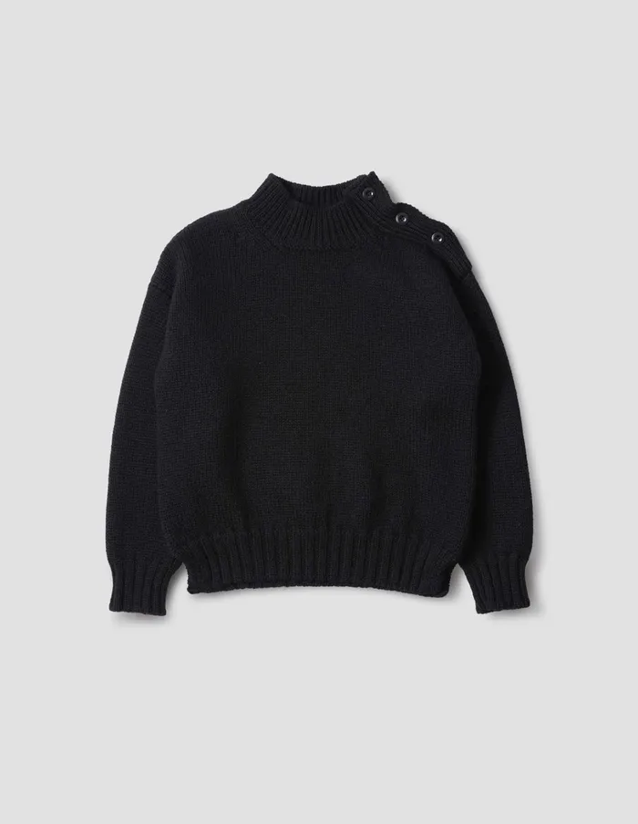 Women Mhl Chunky Button Neck Sweater Black Margaret Howell Knitwear