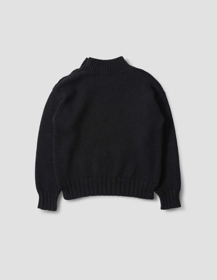 Women Mhl Chunky Button Neck Sweater Black Margaret Howell Knitwear
