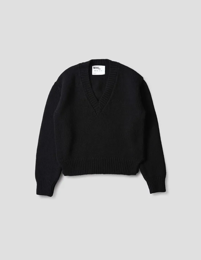 Women Mhl Chunky V Neck Black Margaret Howell Knitwear