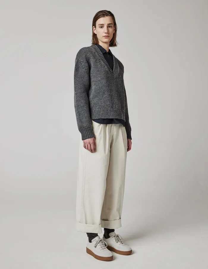 Women Mhl Chunky V Neck Mid Grey Margaret Howell Knitwear