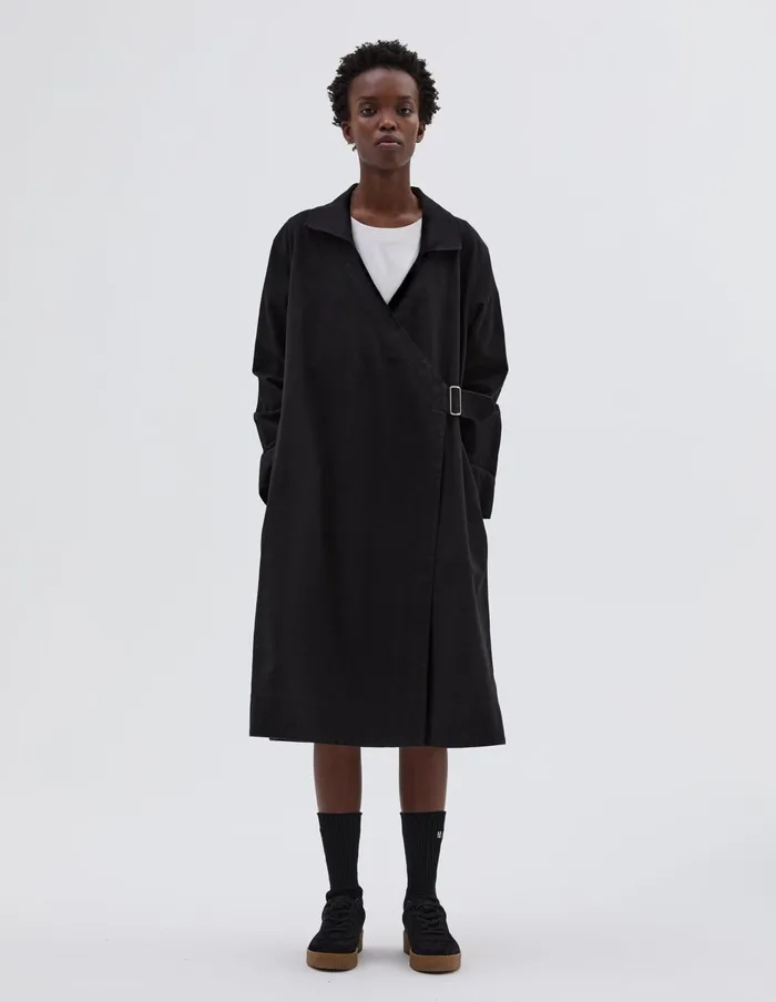 Women Mhl Collared Wrap Dress Off Black Margaret Howell Dresses