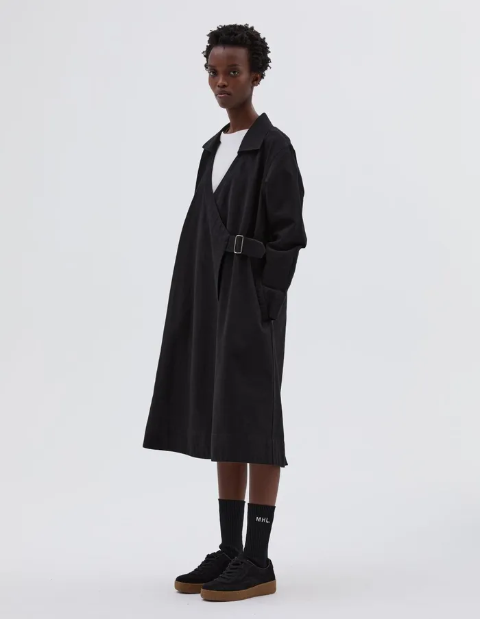 Women Mhl Collared Wrap Dress Off Black Margaret Howell Dresses