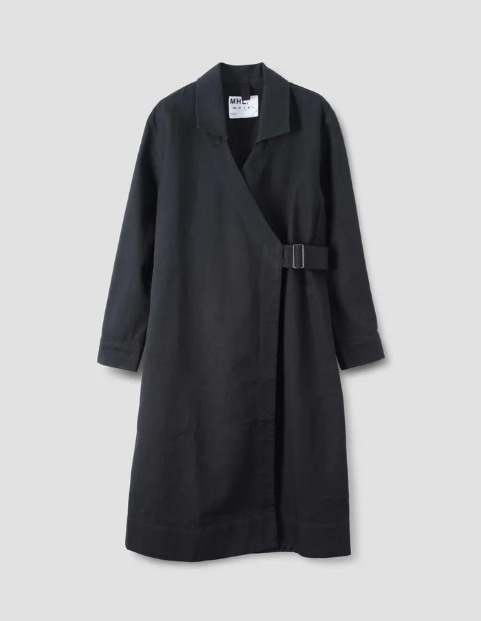Women Mhl Collared Wrap Dress Off Black Margaret Howell Dresses
