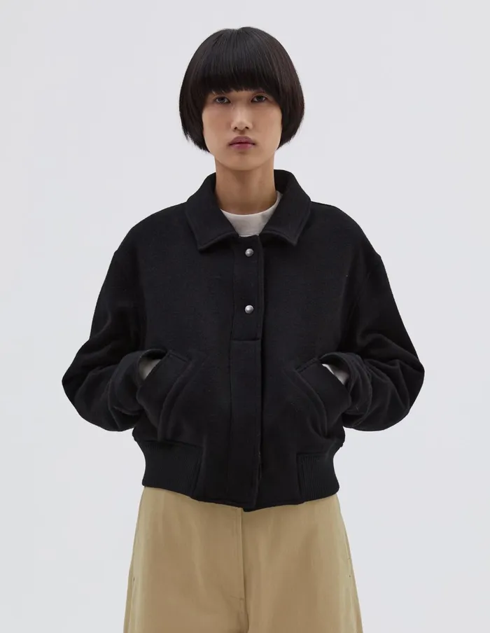 Women Mhl Cropped Bomber Jacket Black Margaret Howell Jackets and Coats