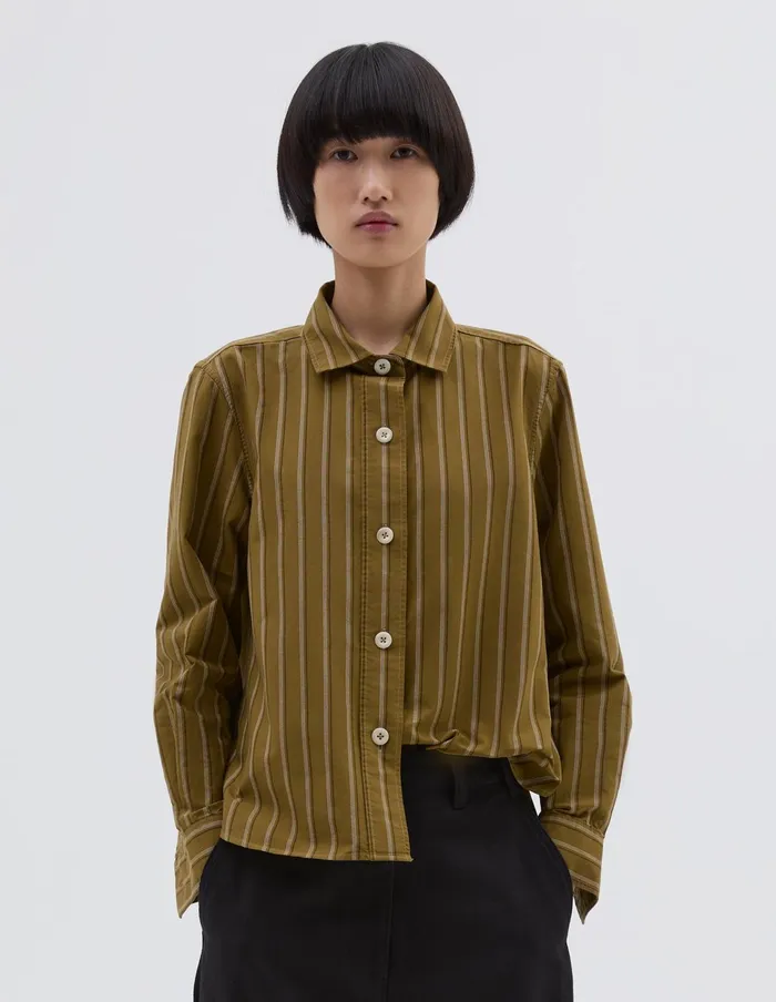 Women Mhl Simple Shirt Light Olive Off White Margaret Howell Shirts
