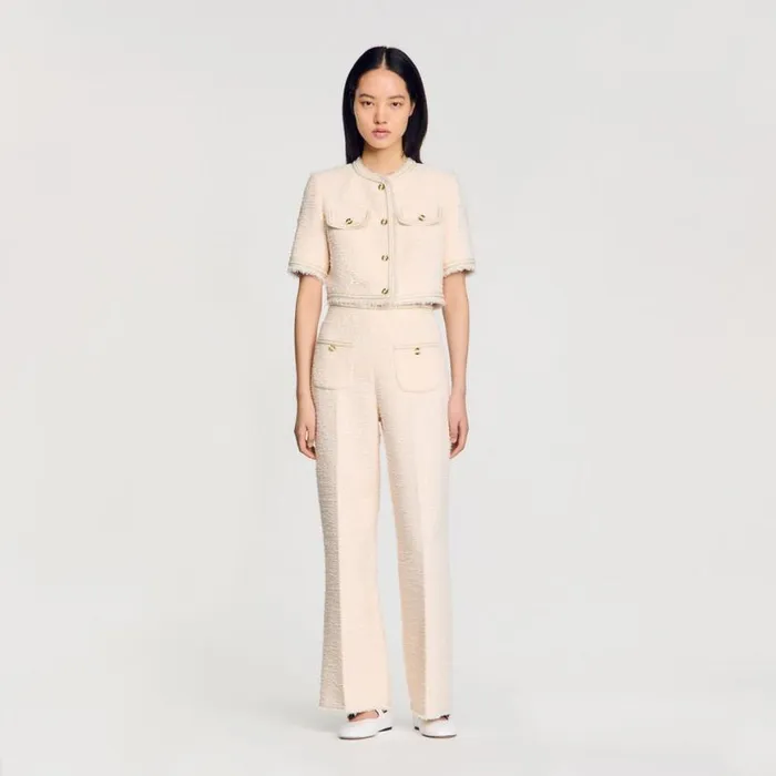 Women Pants and Shorts SANDRO Decorative Tweed Trousers Ecru Pink