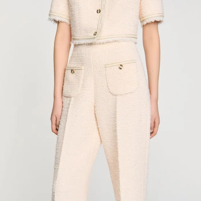 Women Pants and Shorts SANDRO Decorative Tweed Trousers Ecru Pink