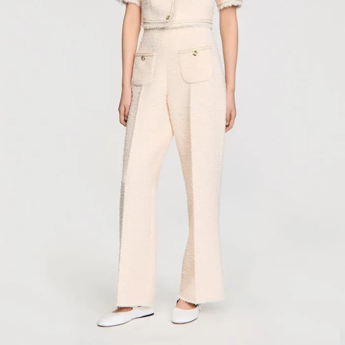 Women Pants and Shorts SANDRO Decorative Tweed Trousers Ecru Pink