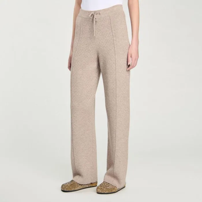 Women Pants and Shorts SANDRO Knit Rhinestonecovered Trousers Beige