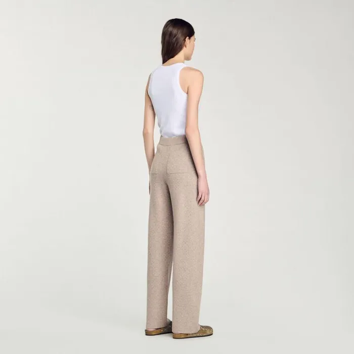 Women Pants and Shorts SANDRO Knit Rhinestonecovered Trousers Beige
