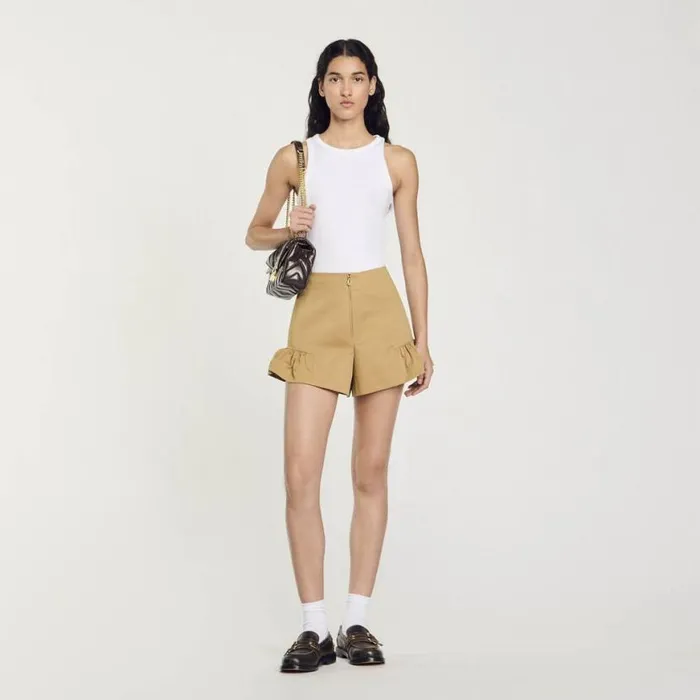 Women Pants and Shorts SANDRO Ruffled Shorts Camel
