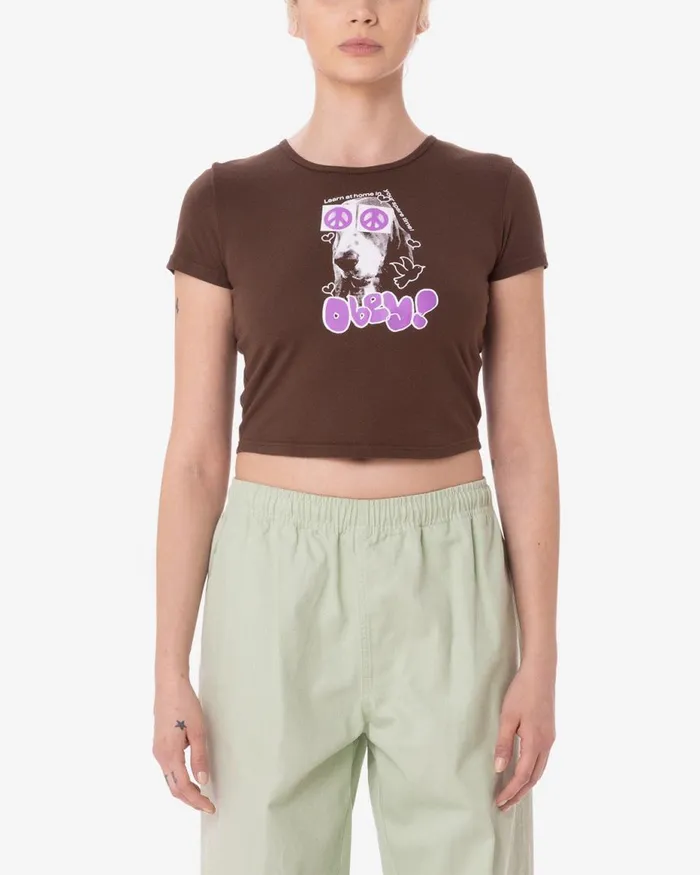 Women PEACE EYES CROPPED CHLOE TSHIRT Dark Brown OBEY Clothing TSHIRTS