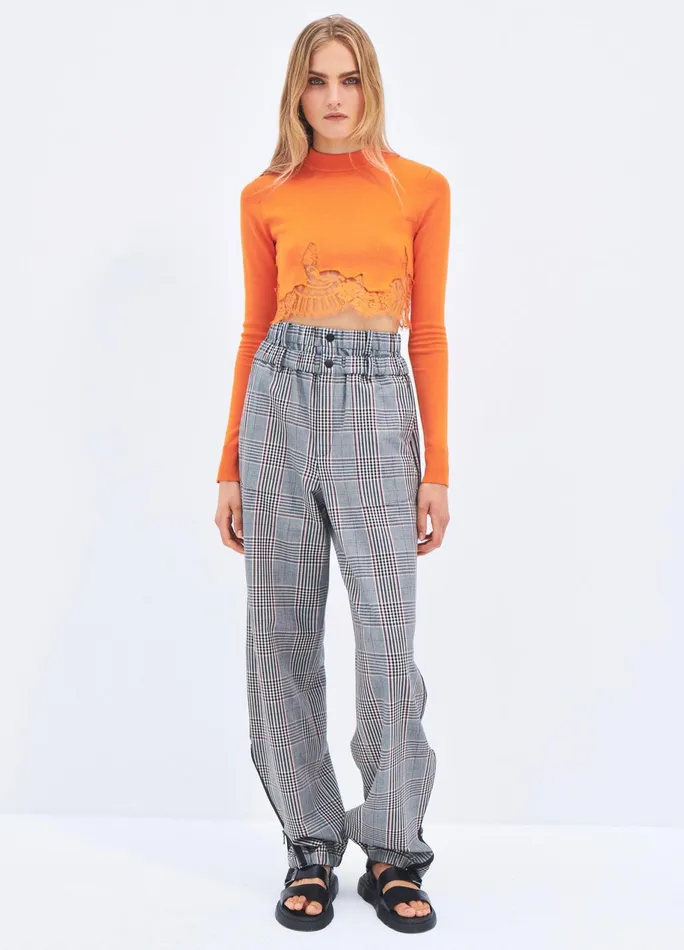 Women Plaid Double Waistband Zipper DTL Pant MONSE Bottoms