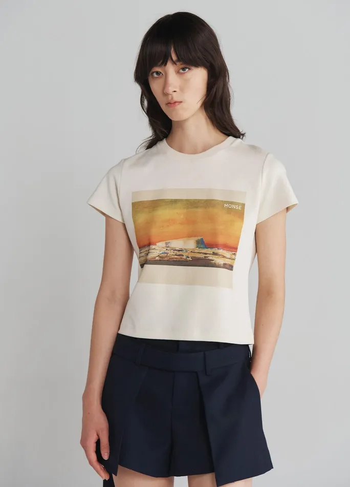 Women Postcard Print Tee MONSE Tops