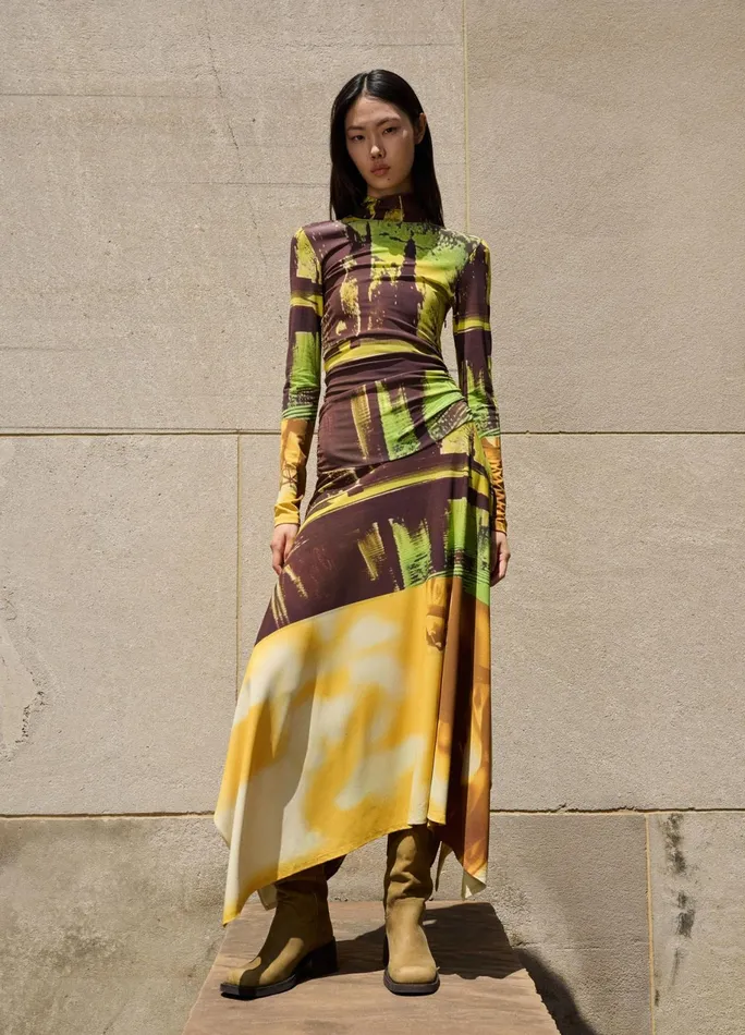 Women Printed Jersey Handkerchief Hem Midi Dress MONSE Dresses
