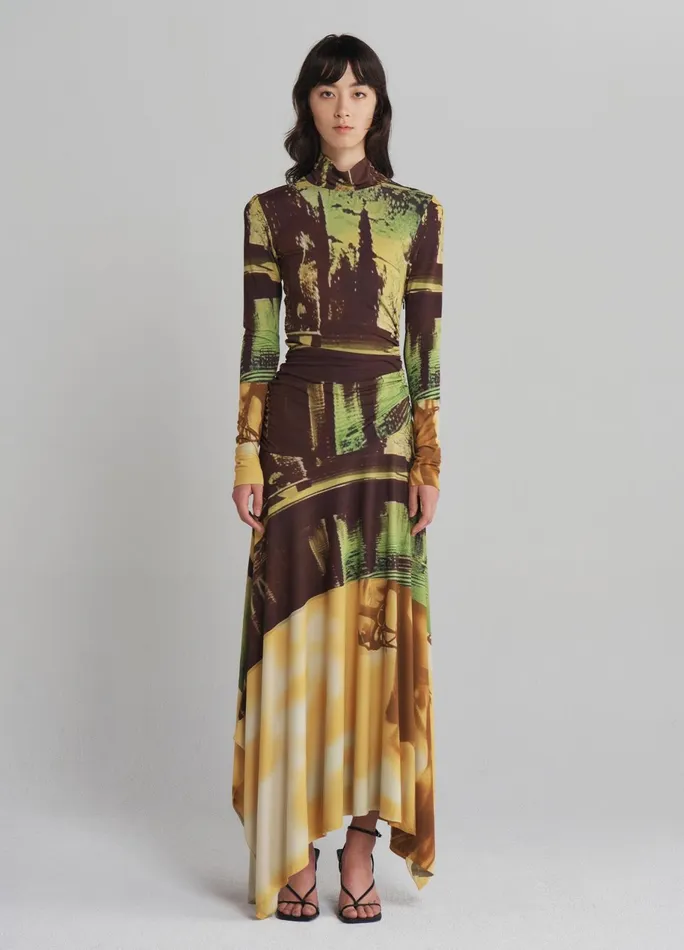 Women Printed Jersey Handkerchief Hem Midi Dress MONSE Dresses
