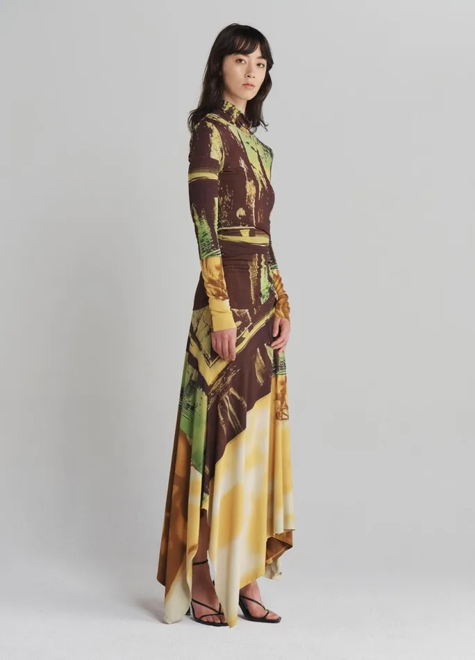 Women Printed Jersey Handkerchief Hem Midi Dress MONSE Dresses