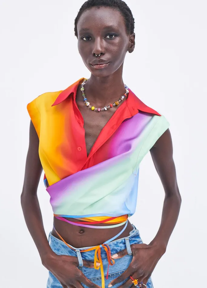 Women Rainbow Blur Sleeveless Wrap Shirt MONSE Tops