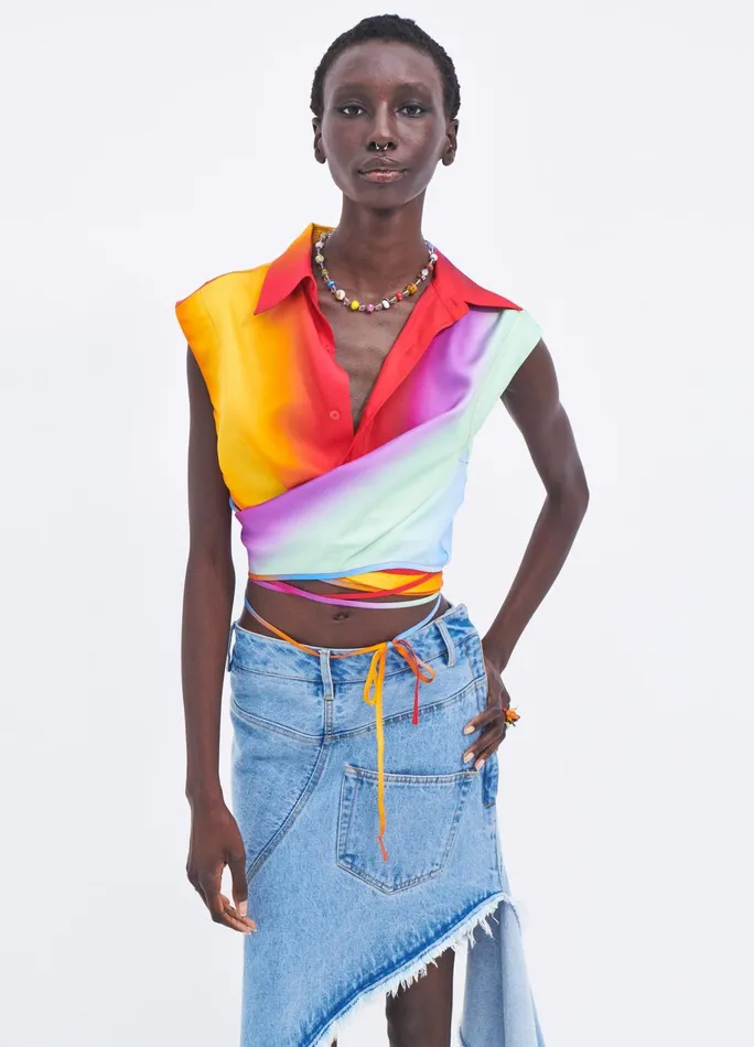 Women Rainbow Blur Sleeveless Wrap Shirt MONSE Tops