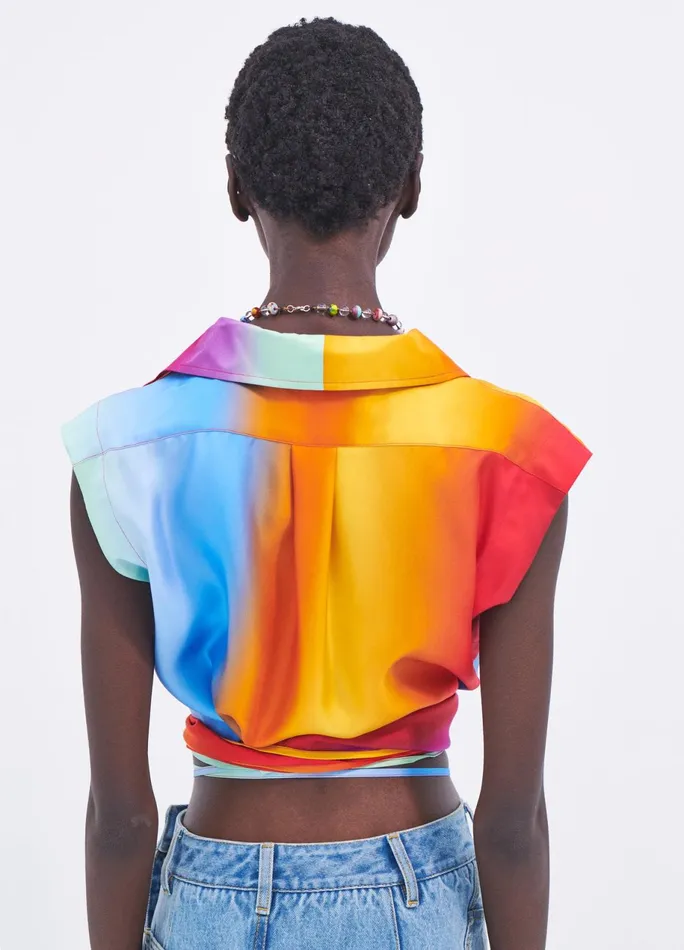 Women Rainbow Blur Sleeveless Wrap Shirt MONSE Tops