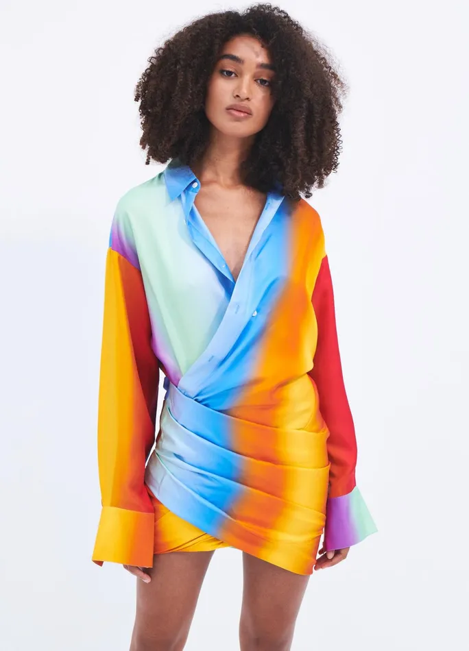 Women Rainbow Blur Wrapped Shirt Dress MONSE Dresses