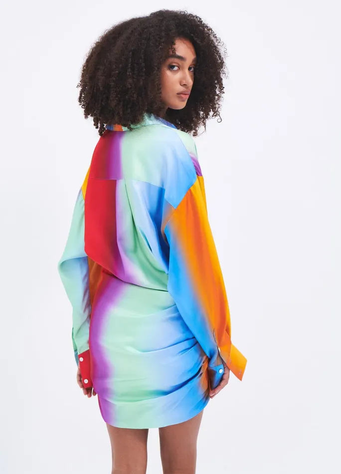 Women Rainbow Blur Wrapped Shirt Dress MONSE Dresses