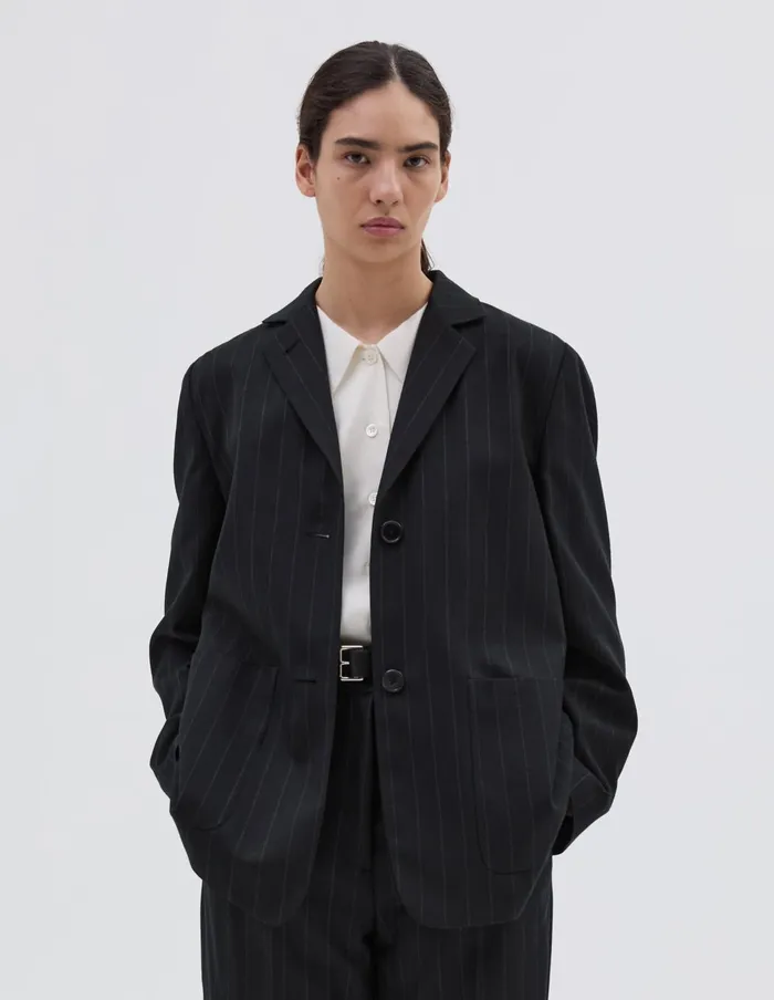 Women Relaxed Blazer Black Grey Margaret Howell Jackets and Coats
