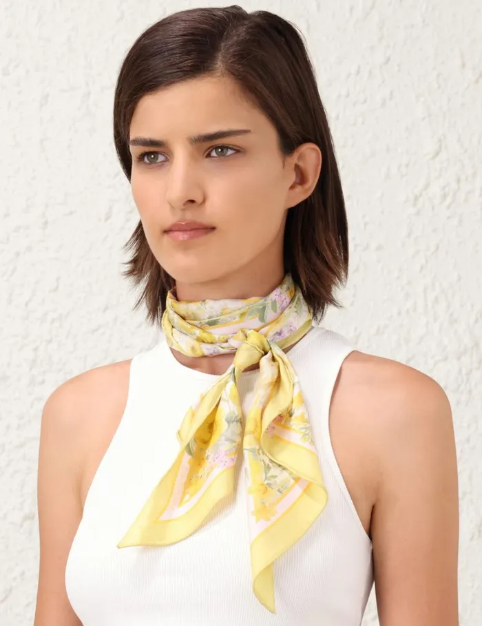 Women Scarves Zimmermann Printed Silk Neck Scarf Citrus Garden Print
