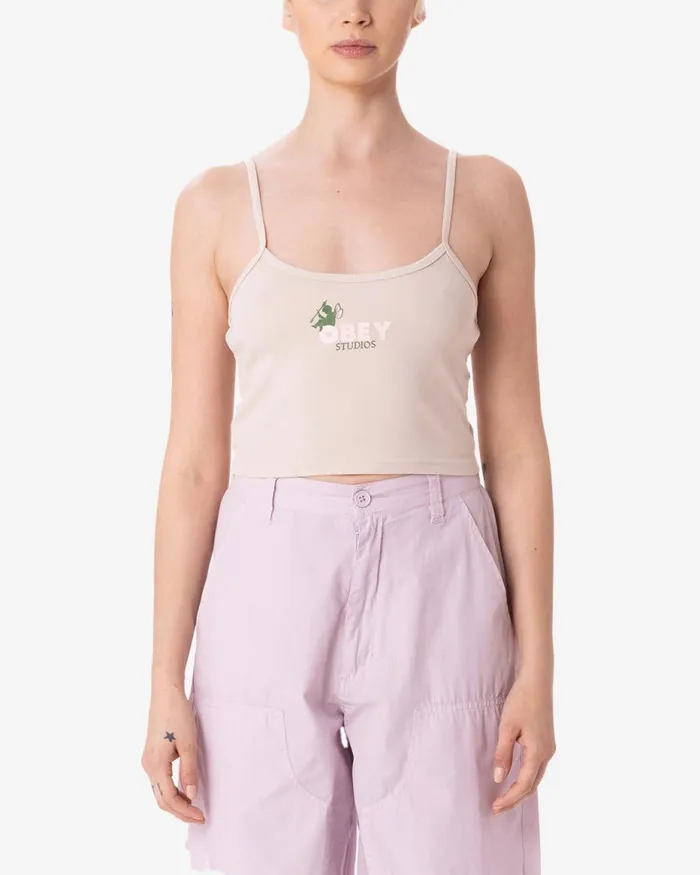 Women SITTING FAIRY SPAGHETTI STRAP CROP TANK Blue Danube OBEY Clothing TSHIRTS