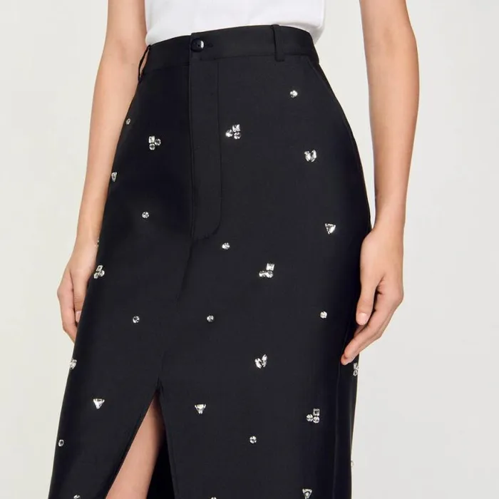 Women Skirts SANDRO Rhinestone Pencil Skirt Black