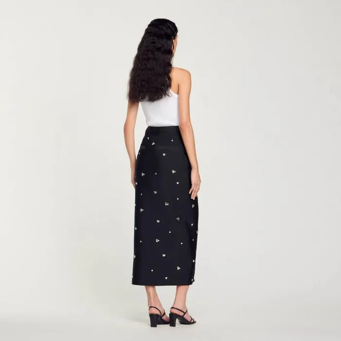 Women Skirts SANDRO Rhinestone Pencil Skirt Black