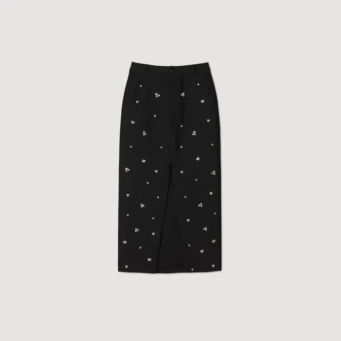 Women Skirts SANDRO Rhinestone Pencil Skirt Black