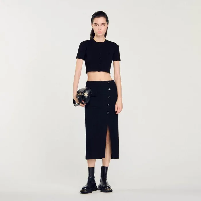 Women Skirts SANDRO Tweed Midi Skirt Black