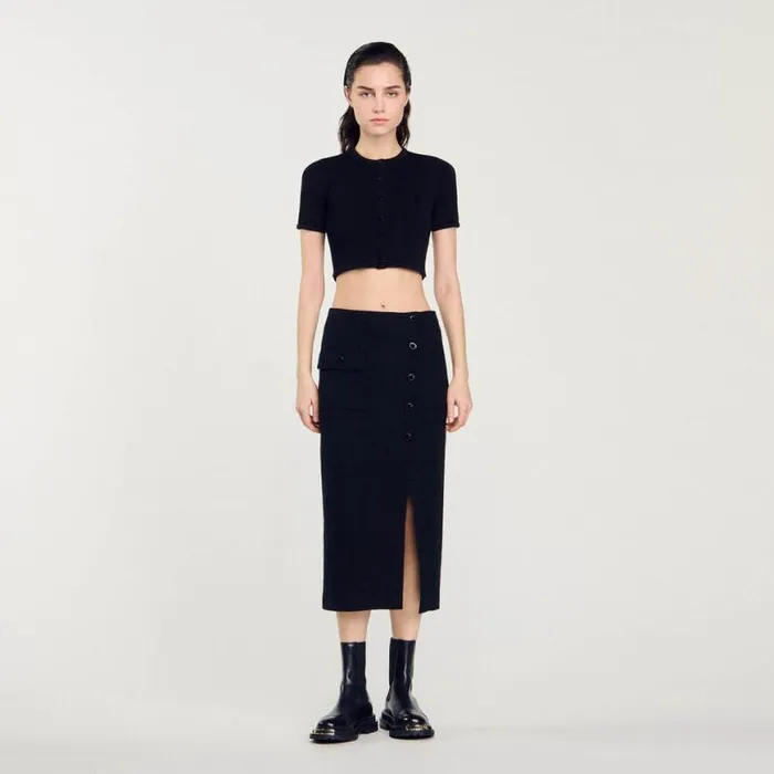 Women Skirts SANDRO Tweed Midi Skirt Black