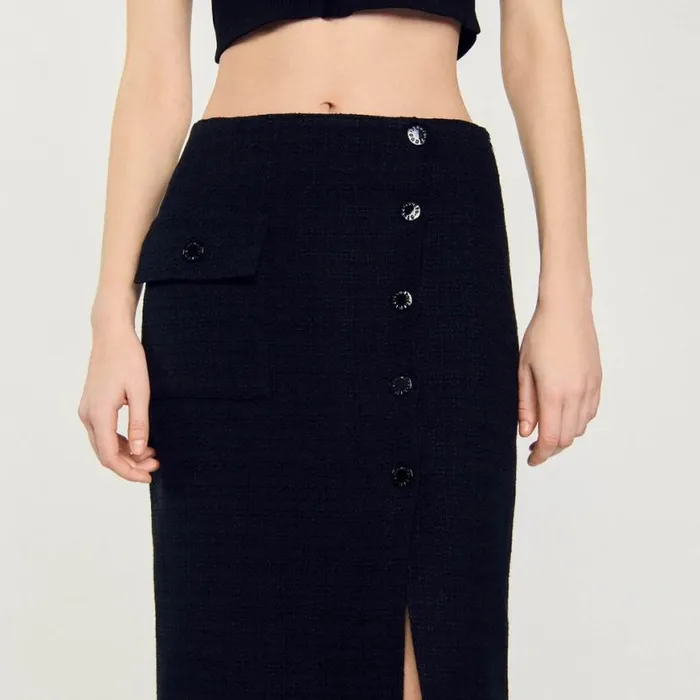 Women Skirts SANDRO Tweed Midi Skirt Black