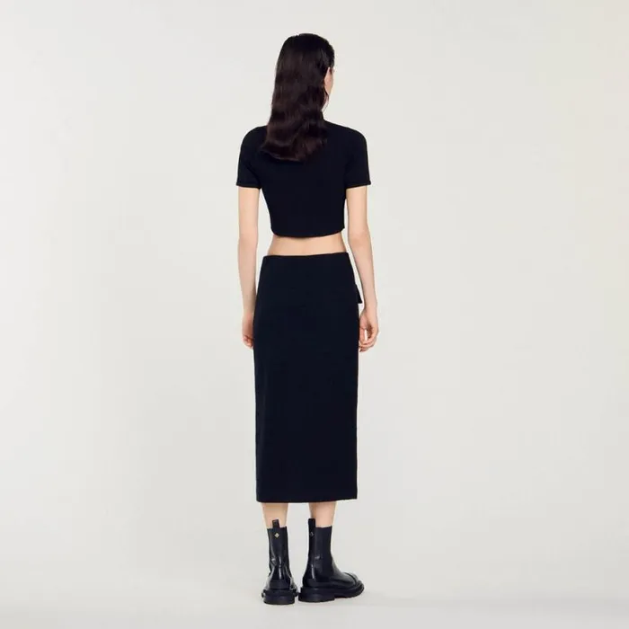 Women Skirts SANDRO Tweed Midi Skirt Black