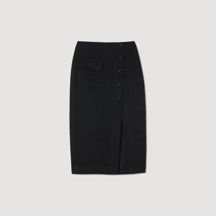 Women Skirts SANDRO Tweed Midi Skirt Black