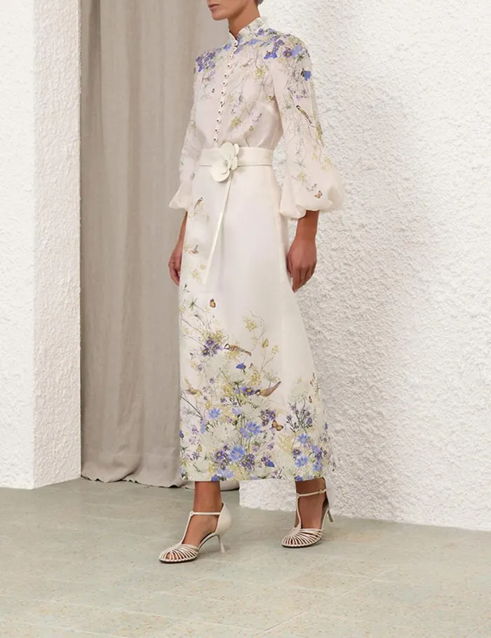 Women Skirts Zimmermann Harmony Pencil Midi Skirt Citrus Butterflies