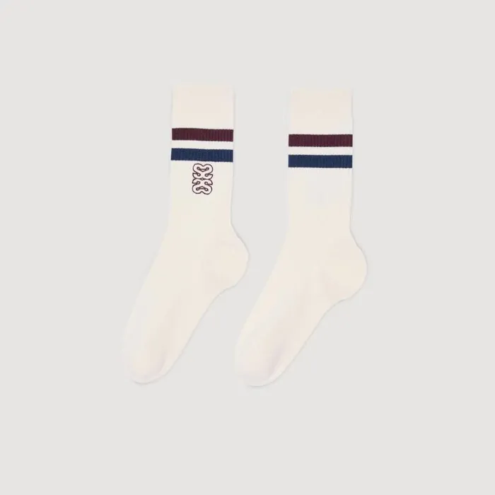 Women Socks SANDRO Embroidered Socks Ecru
