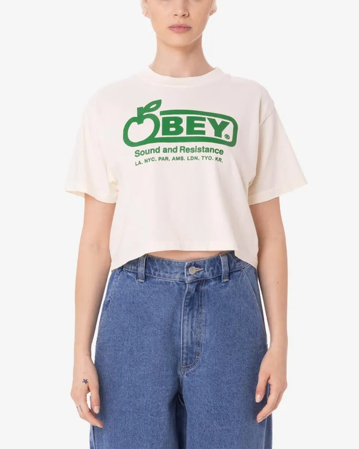 Women SOUND and RESISTANCE WEEKEND CROP TSHIRT Hot Pink OBEY Clothing TSHIRTS