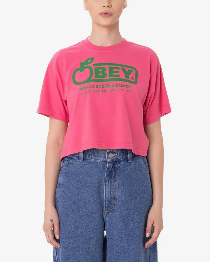 Women SOUND and RESISTANCE WEEKEND CROP TSHIRT Hot Pink OBEY Clothing TSHIRTS Women SOUND and RESISTANCE WEEKEND CROP TSHIRT Hot Pink OBEY Clothing TSHIRTS
