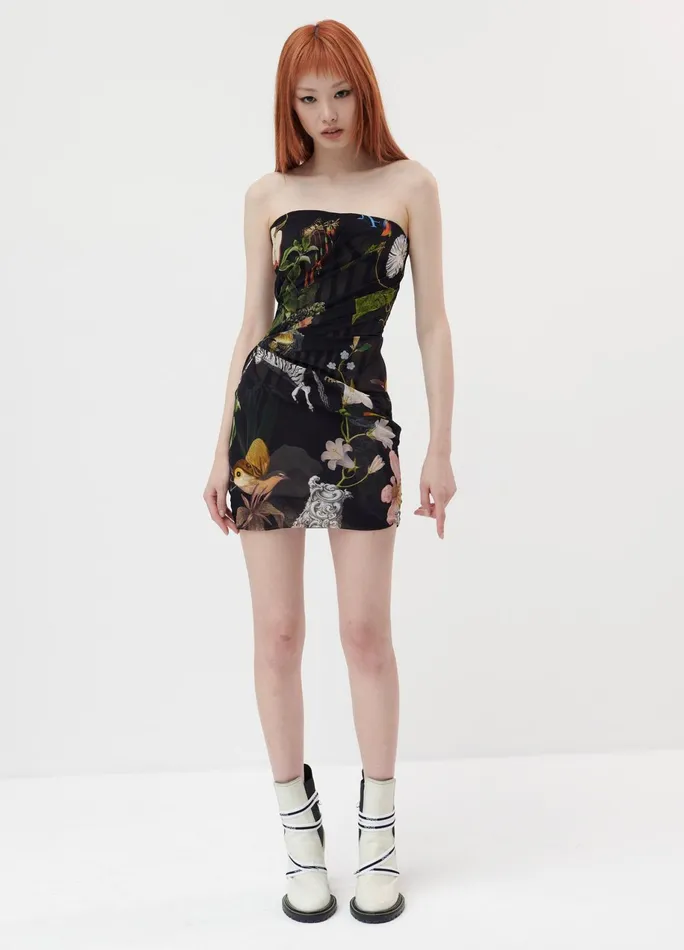 Women Strapless Print Draped Cocktail MONSE Dresses