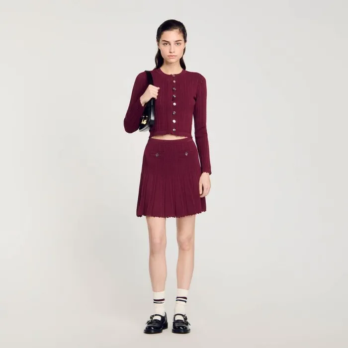 Women Sweaters and Cardigans SANDRO Cable Knit Cardigan Burgundy