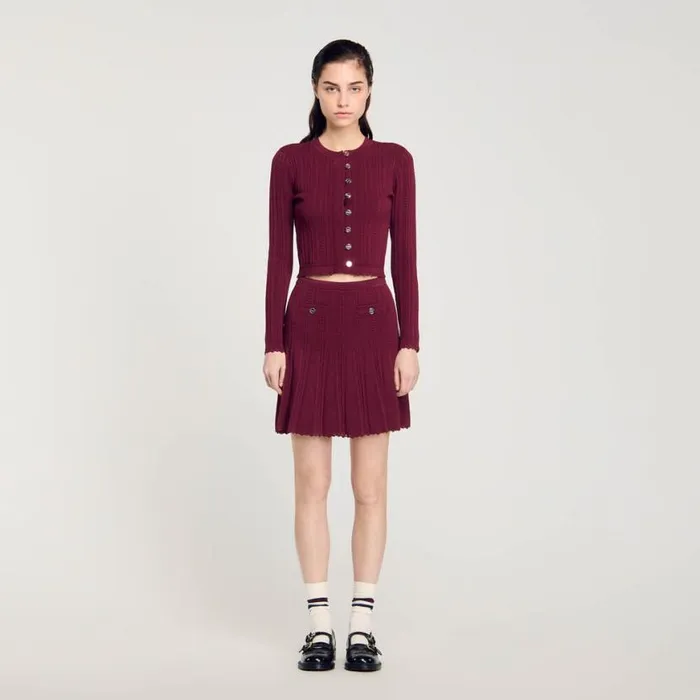 Women Sweaters and Cardigans SANDRO Cable Knit Cardigan Burgundy
