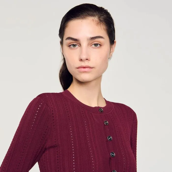 Women Sweaters and Cardigans SANDRO Cable Knit Cardigan Burgundy