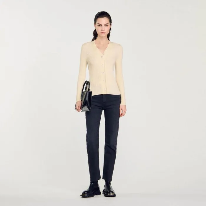 Women Sweaters and Cardigans SANDRO Knitted Cardigan Ecru