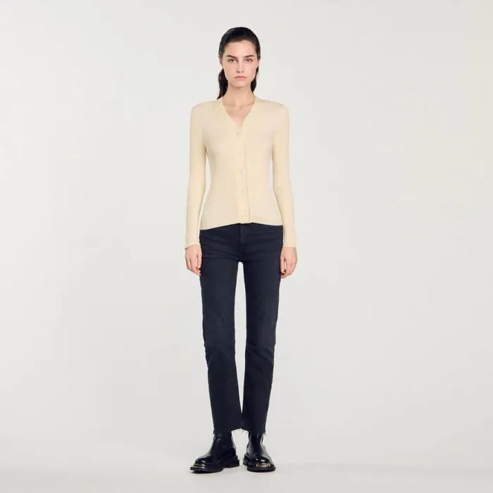 Women Sweaters and Cardigans SANDRO Knitted Cardigan Ecru