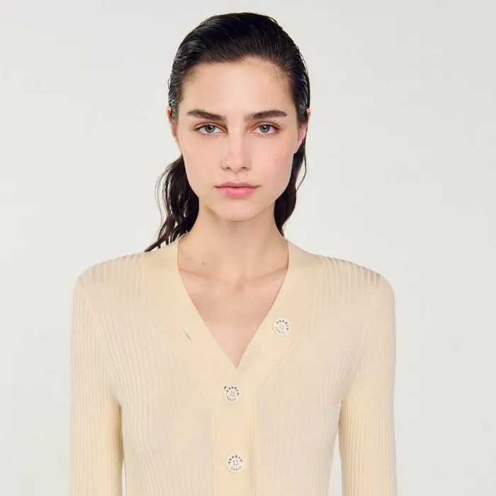 Women Sweaters and Cardigans SANDRO Knitted Cardigan Ecru